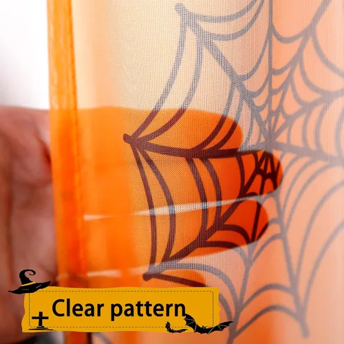 Vista 5 de Cortinas de Halloween para sala de estar, cortinas traslúcidas naranjas de 84 pulgadas de largo, 2 paneles de decoración de Halloween para el hogar