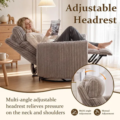 Vista 3 de SAMERY Silla reclinable giratoria eléctrica con reposacabezas ajustable, silla reclinable mecedora extra ancha con 2 almohadas/portavasos/USB/LED
