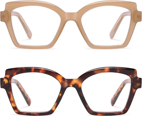Vista 4 de AMOMOMA Paquete de 2 lentes de lectura modernos con diseño de ojo de gato para mujeres y hombres, elegantes lentes cuadrados con bloqueo de luz azul