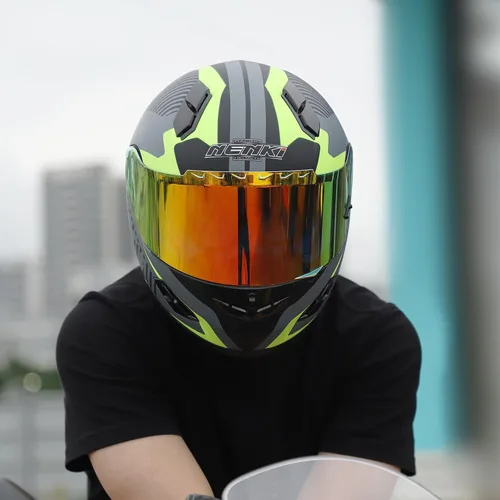 Vista 2 de Casco de motociclista de cara completa con visera interior de fibra de vidrio, casco ligero para bicicleta de calle y carreras para adultos, hombres