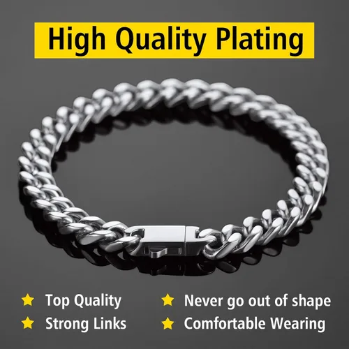 Vista 6 de ChainsProMax Pulseras de cadena cubana de acero inoxidable para hombre, 5790.472 in de ancho, 7.58.39 pulgadas de largo, negrodorado