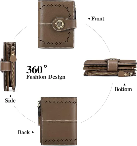 Vista 5 de SENDEFN Carteras pequeñas para mujer, con bloqueo RFID, de cuero, plegable, tarjetero con ventana de identificación, (4-brown), Cartera pequeña