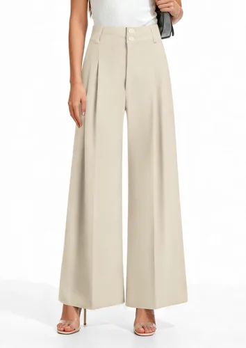 Vista 5 de PRETTYGARDEN Pantalones de vestir de pierna ancha de cintura alta para Beige