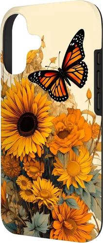 Vista 2 de Vintage Sunflower and Monarch Butterfly Case for iPhone 17