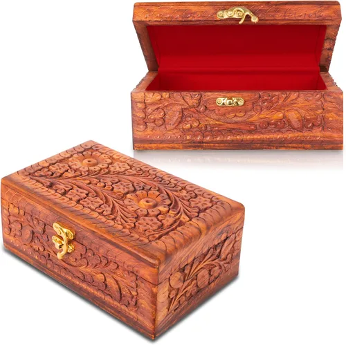 Vista 2 de ZEDANU Caja de joyería de madera hecha a mano, organizador de joyería, caja de recuerdos de madera, joyero vintage, caja de almacenamiento
