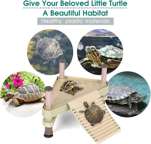 Vista 5 de Reptiles flotantes, muelle de rana tortuga, terrario, adorno decorativo con rampa de escalera texturizada
