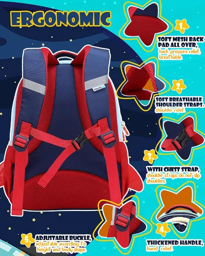Vista 5 de LSSAGOON Mochila para niñas y niños, mochila para libros para niños de 2 a 12 años, lista para volver a la escuelacumpleañosregalos de Navidad, Azul