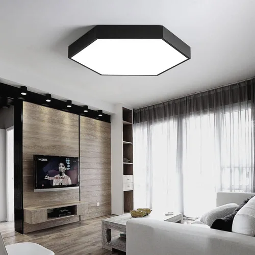 Vista 3 de Lámpara de techo LED hexagonal ultrafina con control remoto cerca del techo, lámpara de techo moderna de montaje en superficie, luz plana regulable