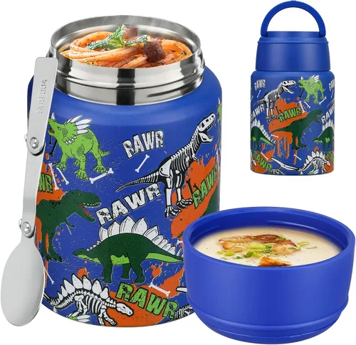 Vista 18 de Termo de sopa para comida caliente para niños, tarro de comida aislado de 16 onzas, contenedor térmico a prueba de fugas para niños, lonchera