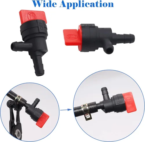 Vista 5 de Tnisesm 2 piezas de válvula de cierre de combustible de 90° con abrazadera para Briggs y Stratton 9494768 493960 698183 698181 697947 5019H 5019K
