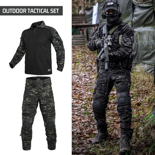 Vista 4 de YEVHEV G3 - Conjunto de ropa militar de camuflaje táctico uniforme de caza equipo de paintball con rodilleras para hombres