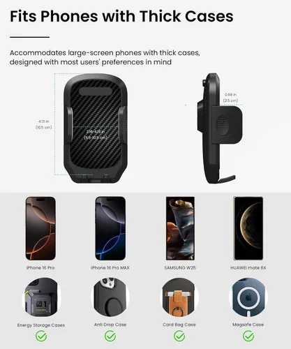Vista 7 de Soporte para teléfono con espejo retrovisor – Soporte de teléfono de coche con brazo de metal sólido, ajuste universal para iPhone y Android, clip