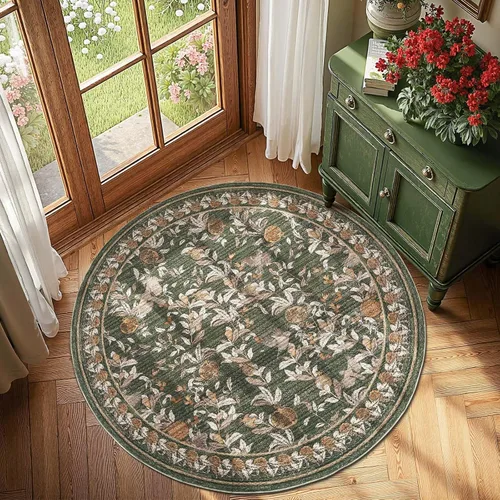 Vista 22 de jinchan Alfombra de entrada lavable vintage floral de medio círculo de 2 x Eden Azul/Verde