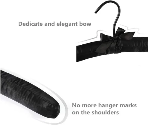 Vista 4 de Paquete de 5 perchas acolchadas de satén negro para suéter, colgador de blusa con espuma gruesa y suave para lencería de vestido de novia, colgador