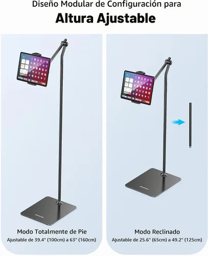 Vista 7 de AboveTEK Soporte de piso para tableta, elegante soporte de piso para iPad de altura ajustable con base estable, soporte de aluminio de rotación