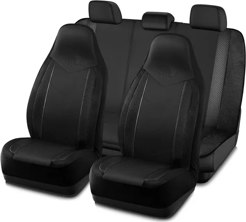 Vista 8 de Pic Auto Fundas de asiento de automóvil de respaldo alto,cuero sintético, compatible con bolsa de aire, ajuste universal, Negro