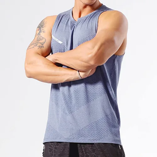 Vista 2 de Camiseta sin mangas para hombre de entrenamiento muscular, chaleco de gimnasio, fitness, trotar, deportes, secado rápido, T49T51