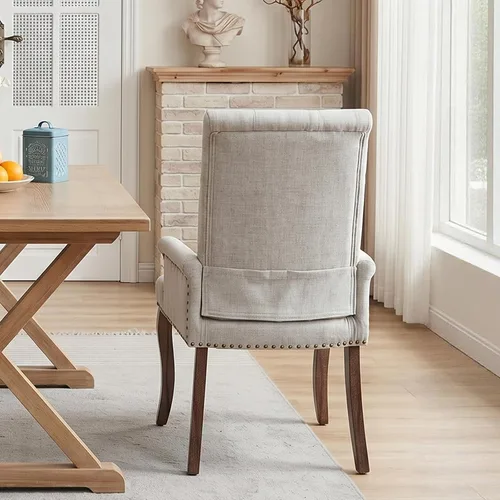 Vista 5 de Accent Dining Chair with Arms,Chenille High Back Kitchen Armchairs,Beige Beige1
