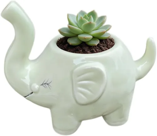 Vista 10 de Maceta de cerámica con forma de elefante, bonito recipiente para suculentas/cactus en forma de animal para decoración del hogar (4 pulgadas, blanco)