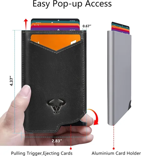 Vista 2 de Tarjetero delgado para hombre cartera de aluminio grande con clip para dinero 8 tarjetas bloqueo RFID