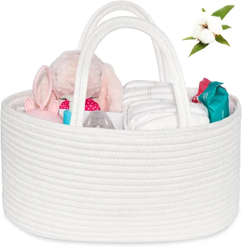 Vista 13 de ABenkle Organizador de Pañales - Cesta de Almacenamiento de Cuerda de Algodón para Artículos Esenciales del Bebé, Regalo de Baby Shower para Niños