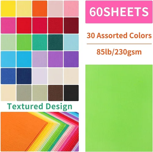 Vista 3 de 60 hojas de cartulina de colores texturizados - 8.5 x 11.0 pulgadas / 30 colores 85 libras 230gsm 21.6 x 27.9 cm papel pesado para tarjetas