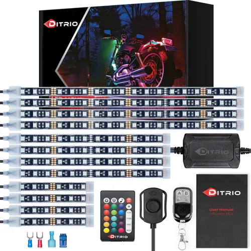 Vista 12 de 8 piezas de luces LED de doble fila para motocicleta con señal de giro y freno, kits de luces de resplandor con control remoto DITRIO APP/RF, zona