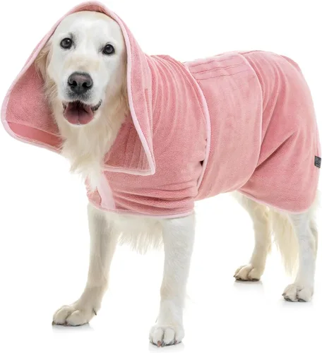 Vista 9 de Lucky Pooch® Bata de baño para perro, lujosa bata de baño para perro, ultra absorbente, ¡seca a tus perros en minutos! Doble capa, toalla súper Ámbar