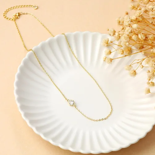Vista 6 de TEWIKY - Collares bañados en oro de 14 quilates para llevar escalonados, cadena con dije de diamante y gargantilla con eslabones cubanos, delicado