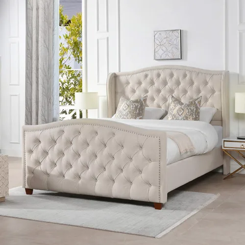 Vista 34 de Jennifer Taylor Home - Cama Anastasia de tamaño Queen de terciopelo resistente en color verde oliva Terciopelo de rendimiento verde oliva