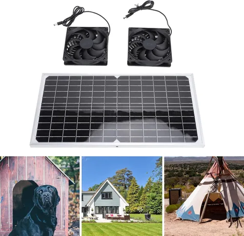 Vista 4 de Luocute Ventilador de escape de 16 W, ventilador de ventilación solar resistente a la intemperie, panel solar, kit de doble ventilador con panel