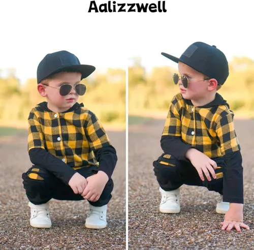 Vista 2 de Aalizzwell Conjunto de sudadera con capucha a cuadros para niños pequeños