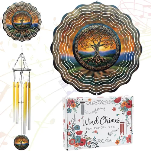 Vista 13 de Cardinal Gifts - Campanillas de viento de metal con molinillos de viento 3D para exteriores, jardín, patio, césped, patio, balcón, decoración