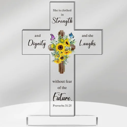 Vista 12 de Regalos Cristianos de Acrílico Chunful para Mujer y Hombre Cruz de Jesús Religiosa y Decorativa con Versículos de la Biblia y Oraciones Cruz