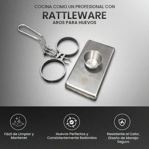 Vista 3 de Rattleware Anillos para huevos de acero inoxidable, grado comercial, cocción uniforme, mango resistente al calor, ideales para freír huevos