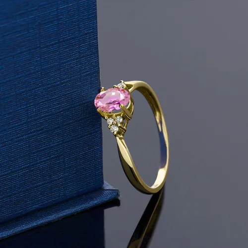 Vista 3 de Gem Stone King Anillo ovalado de oro amarillo de 14 quilates de zafiro rosa y diamante de 055 quilates Metal Metal Piedra preciosa Zafiro Diamante