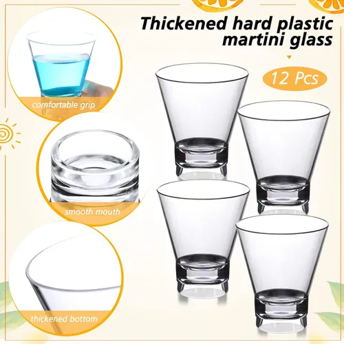 Vista 2 de 12 vasos de Martini de plástico sin tallo de 9 onzas, vasos de cóctel reutilizables de plástico irrompible, tazas de margarita para fiesta, copas