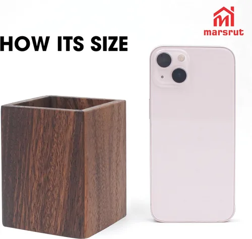 Vista 7 de Portalápices de madera para escritorio, bolígrafo de madera de nogal negro, organizador cuadrado natural, soporte simple para lápices, brochas