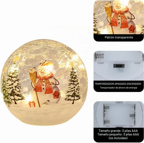 Vista 4 de YEAHOME Decoraciones de Navidad para interiores, juego de 3 bolas de cristal agrietadas de muñeco de nieve con luces LED, decoración del hogar