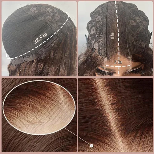 Vista 3 de Pelucas de encaje frontal de color marrón chocolate 15A de 2 x 6 pulgadas de densidad 2 x 6, pelucas de cabello humano invisible de 0.004 in Peluca