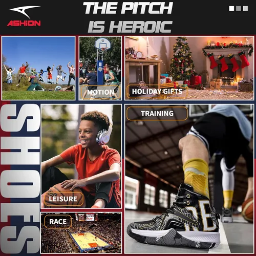 Vista 7 de ASHION Zapatos de baloncesto unisex para niños y niñas, tenis de caña alta, transpirables, con amortiguación al aire libre, zapatos deportivos