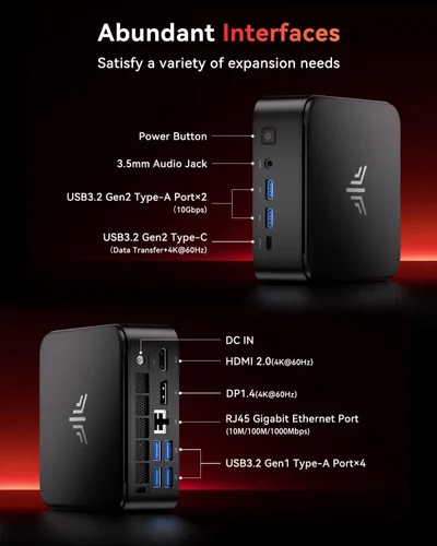 Vista 5 de KAMRUI E3B Mini PC con AMD Ryzen 5 7530U (hasta 4.5 GHz), 16 GB LPDDR4X 512GB M.2 SSD Mini computadora, Mini PC para juegos con USB tipo C