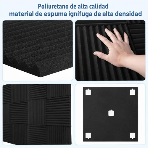 Vista 5 de Paquete de 50 paneles de espuma a prueba de sonido, paneles de espuma acústica de 12 x 12 x 1 pulgada, paneles de pared insonorizados de alta