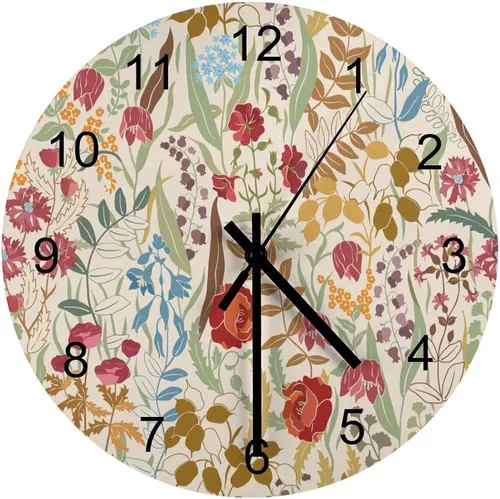 Vista 40 de Reloj de Pared de Flores Silencioso Sin Tictac Operado por Batería, Caricatura de los 70s Linda Flor Abstracta Pastel Margarita Reloj Floral