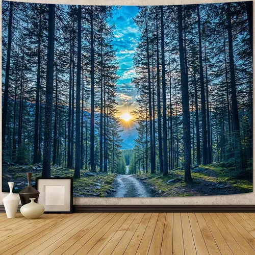 Vista 38 de Zussun Tapiz de Bosque Natural de Montaña Tapiz Verde de Pino Luz Solar Selva para Dormitorio Estético Planta Paisaje de Montaña Tapices Pequeños