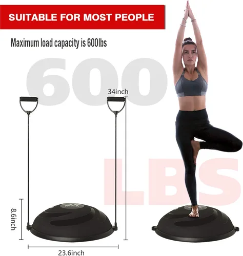 Vista 5 de JX FITNESS Entrenador de equilibrio de media pelota de 58 cm, balón de estabilidad para yoga con bandas de resistencia y bomba - Mejora la fuerza
