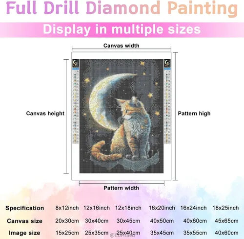 Vista 5 de CoHraeu Pintura de diamantes 5D con diseño de luna y gato nocturno por números, kit de pintura con diamantes, arte de cristal, manualidades, taladro