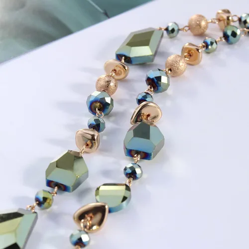 Vista 4 de Bocar Collar largo de 2 capas con cuentas de cristal, joyería de moda para mujer, Vidrio