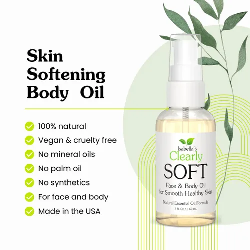 Vista 2 de Isabella's Clearly Suave, la mejor loción de suero de aceite natural para el cuerpo y la cara. Hidrata, hidrata, cura, suaviza la piel seca.