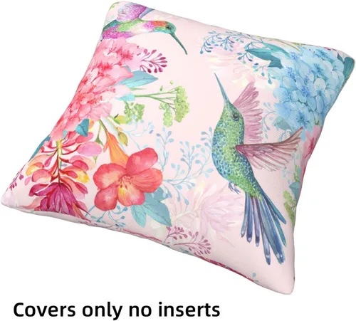 Vista 6 de Juego de 4 fundas de almohada de flamencos tropicales y flores rosadas, 18 x 18 pulgadas, diseño de peonías florales de mariposa, fundas de almohada